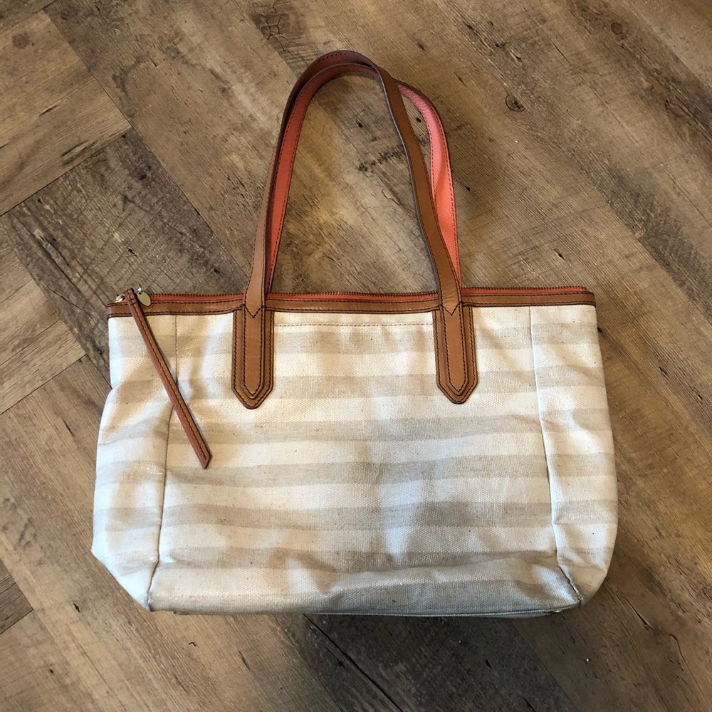 Fossil Cream and Tan Striped Sydney tote bag